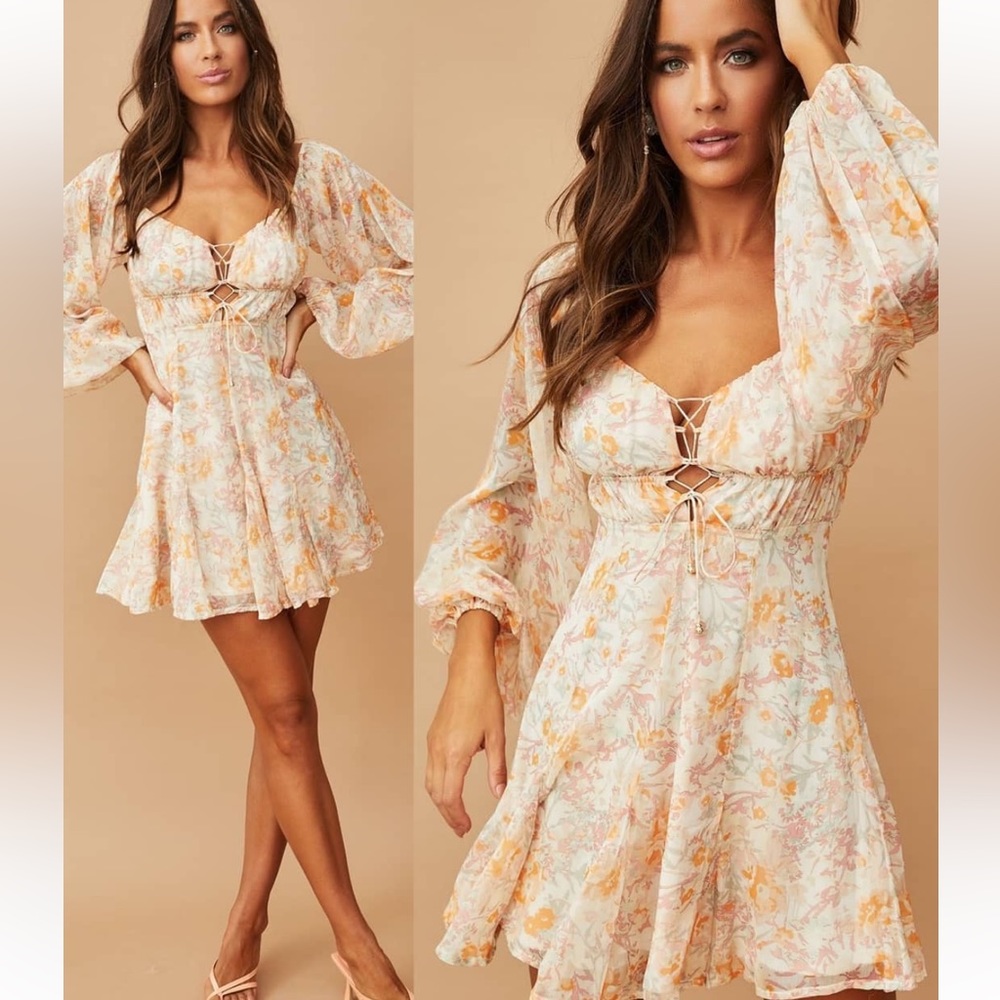SAFE AND PAIGE cream long sleeve floral dress 💐